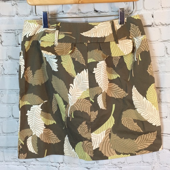 Loft Skirt Olive Green Brown Fern Print Size 2 Petite - Picture 2 of 5